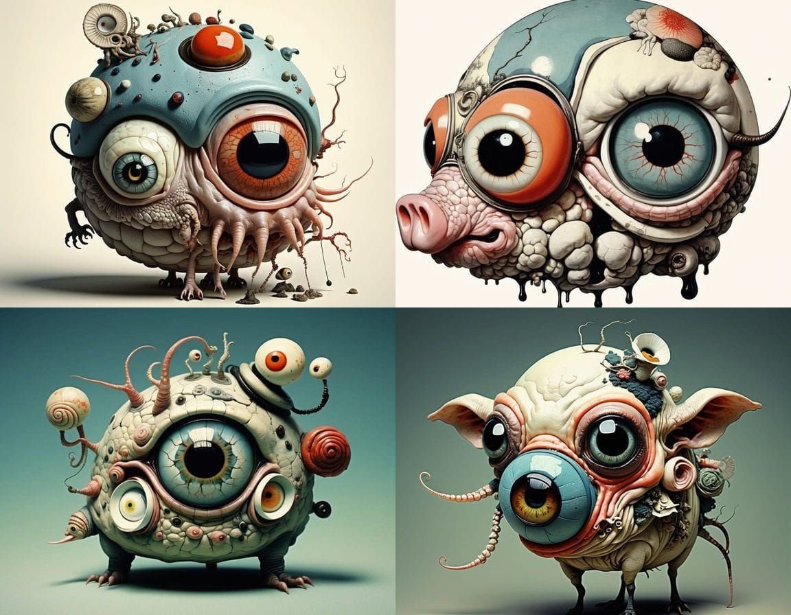 Surreal Mutant Zygote Creature in Hokusai Style