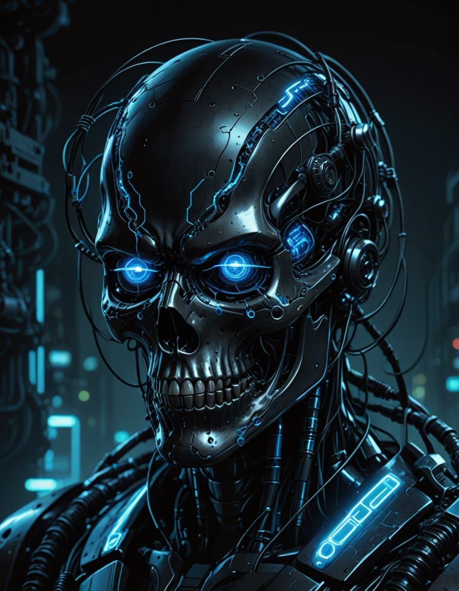 Cyber Skull in Dark Fantasy Comic Book Style