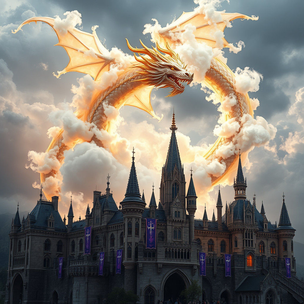 Cloud Dragon Above Mystical Castle