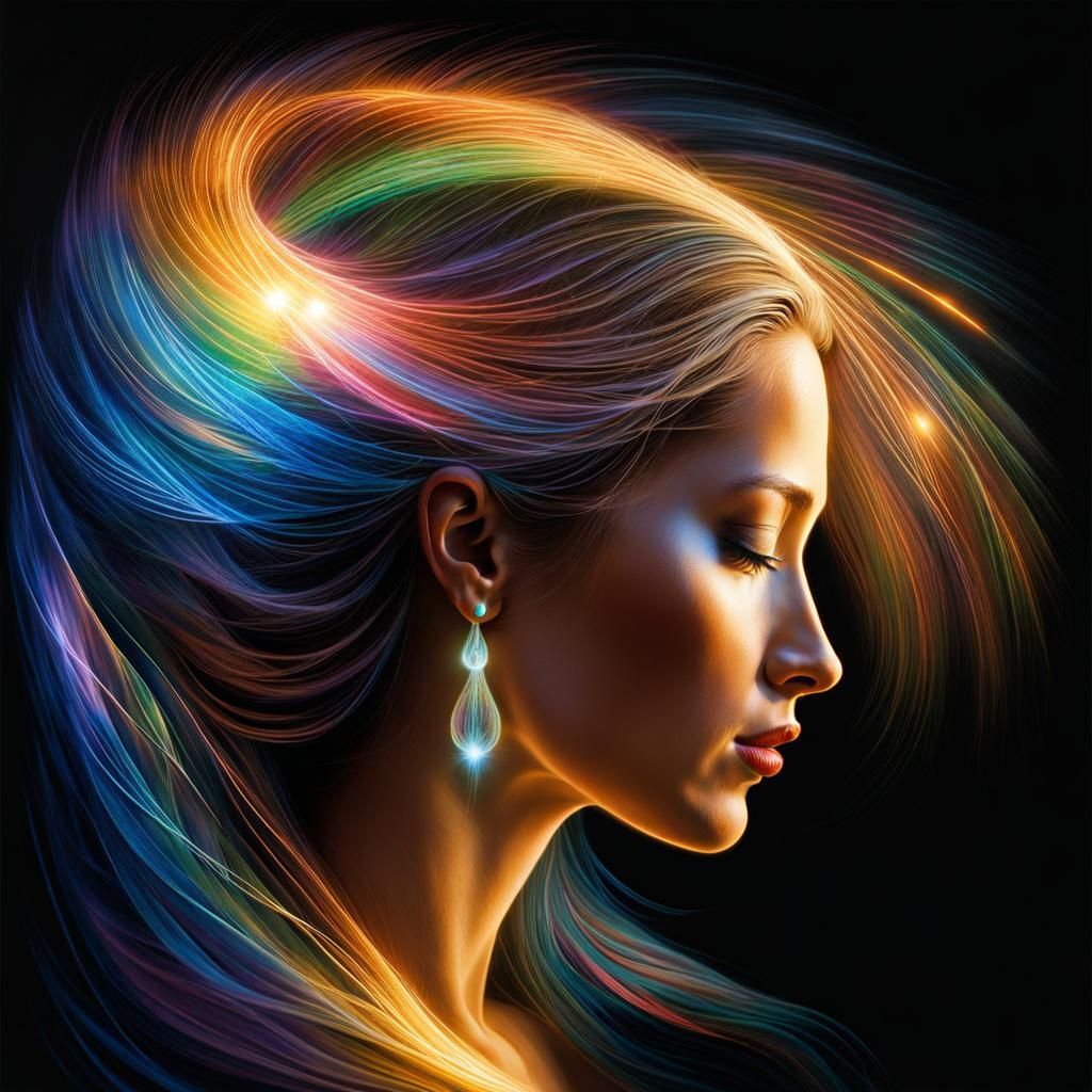 Surreal Woman's Profile with Fiber Optic Lights