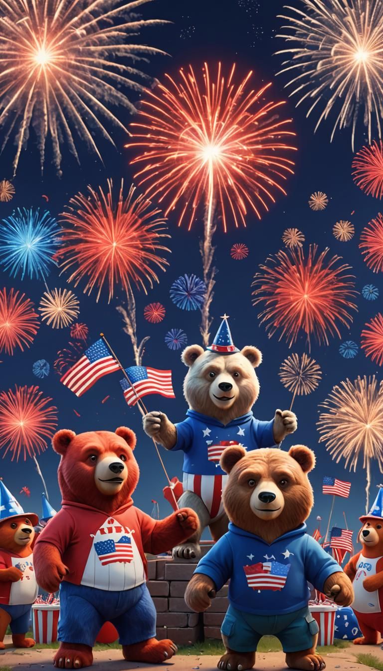 Patriotic Bears Celebrate July 4th in 3D