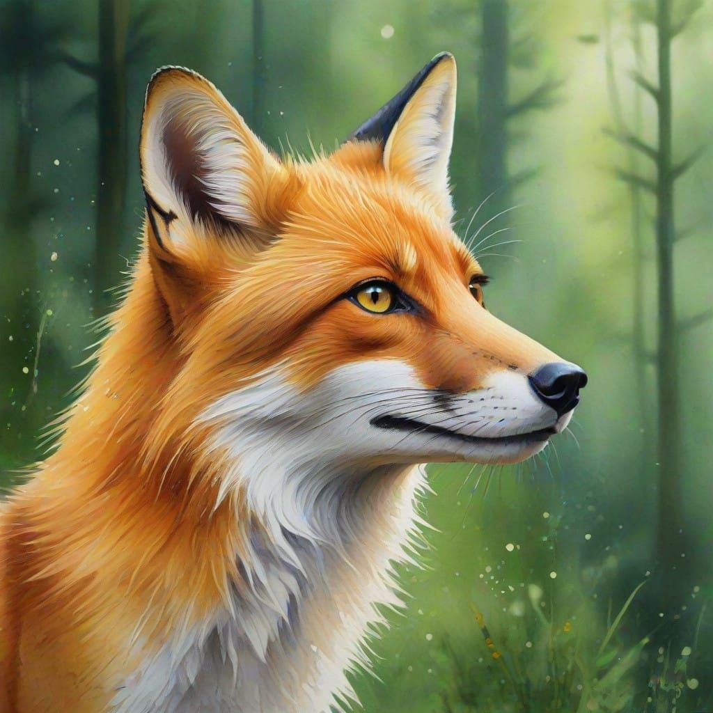 Fox in a Vibrant Watercolour Landscape