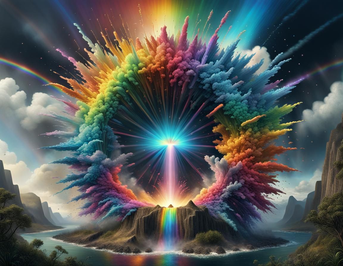 Bioluminescent Rainbow Explosion: Digital Matte Painting