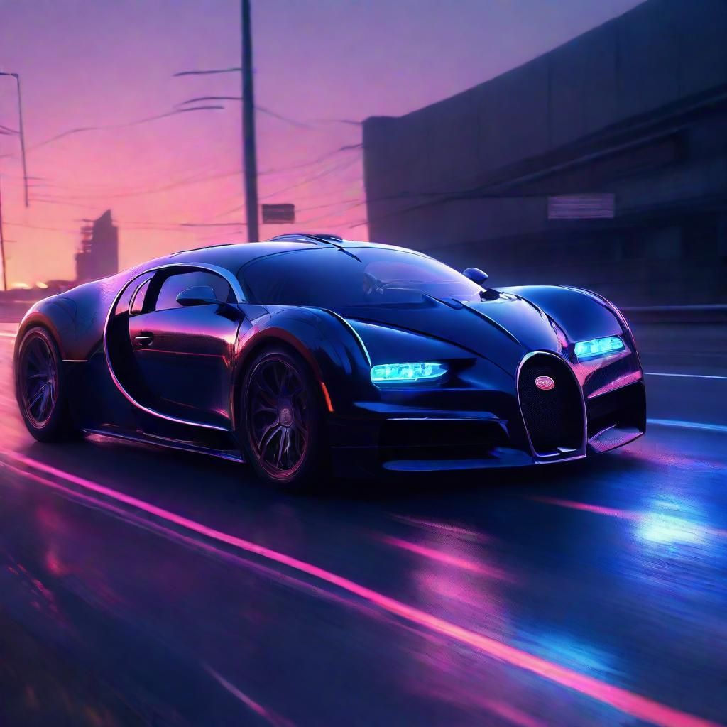 Biomechanical Bugatti Speeds Down Futuristic Highway in Neon...