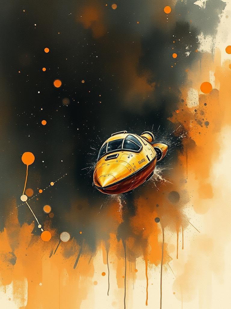 Elegant Spaceship Cruises Deep Space as Watercolour Painting