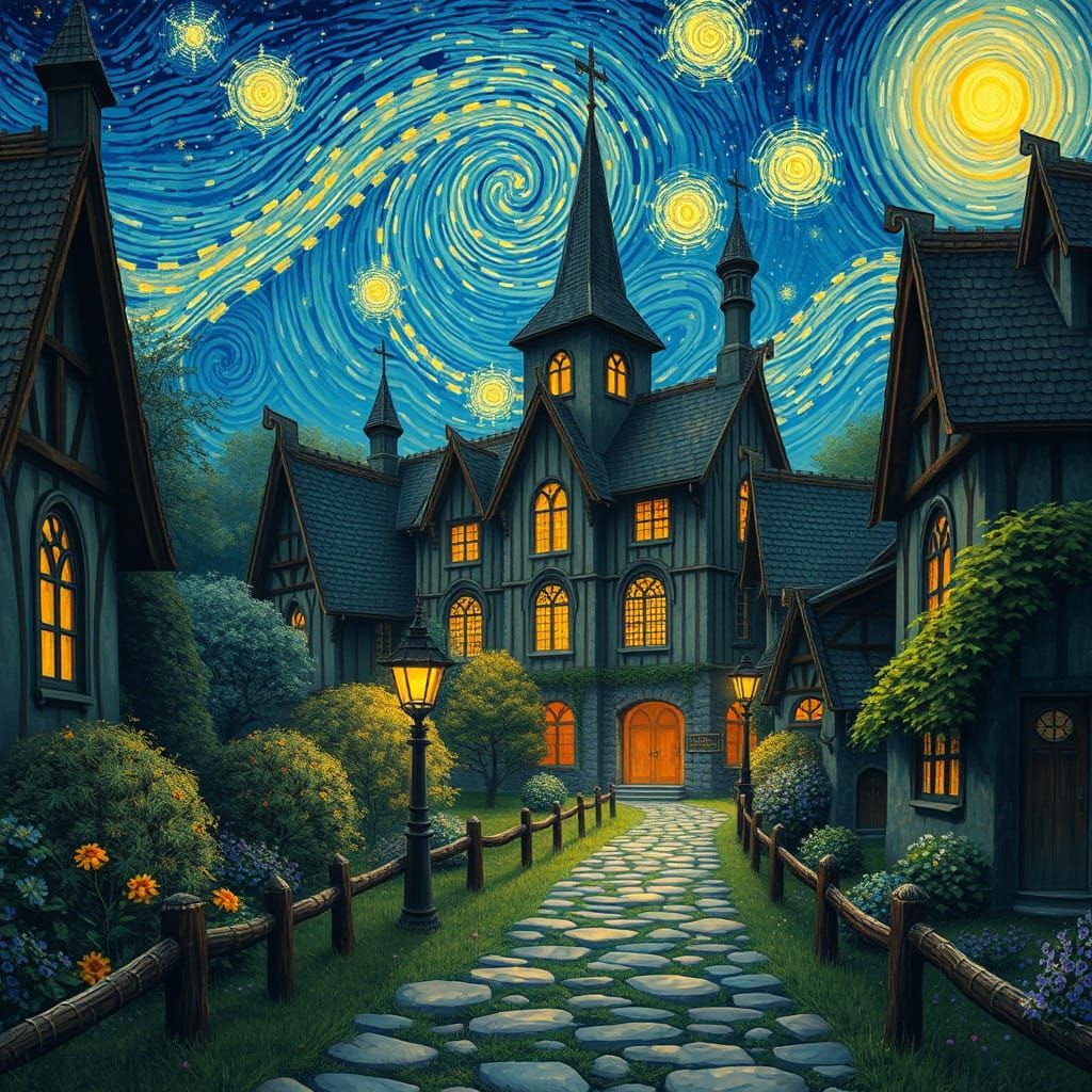 Whimsical Gothic Village in Vibrant Colors