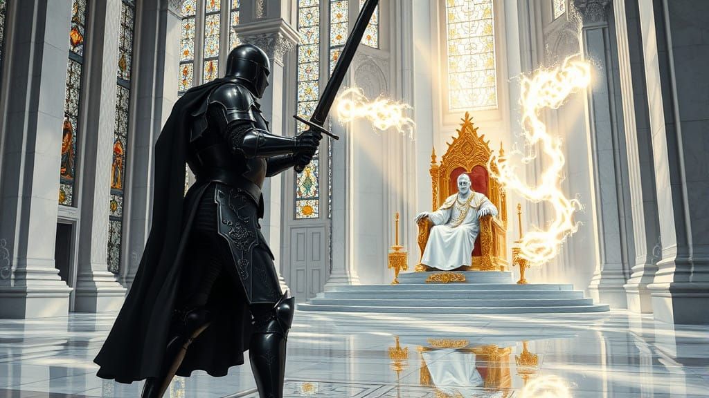 Dark Fantasy Battle Scene in a Radiant Castle