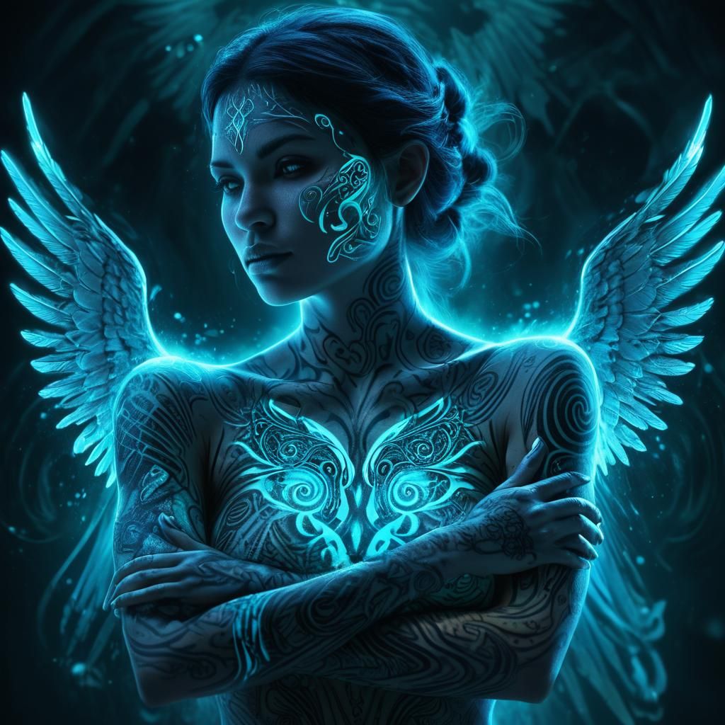 Bioluminescent Ghost Angel in Digital Art Style