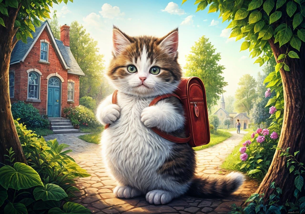 Kitten's First Day: Watercolor Illustration