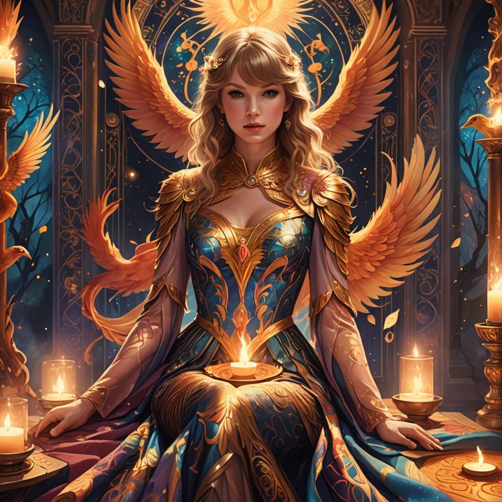 Phoenix Tarot Reader in Anime-Style 3D Art