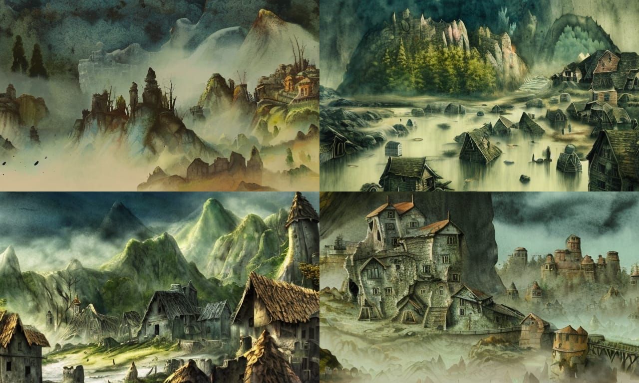 Ruined Village After Landslide: Watercolour Matte Painting