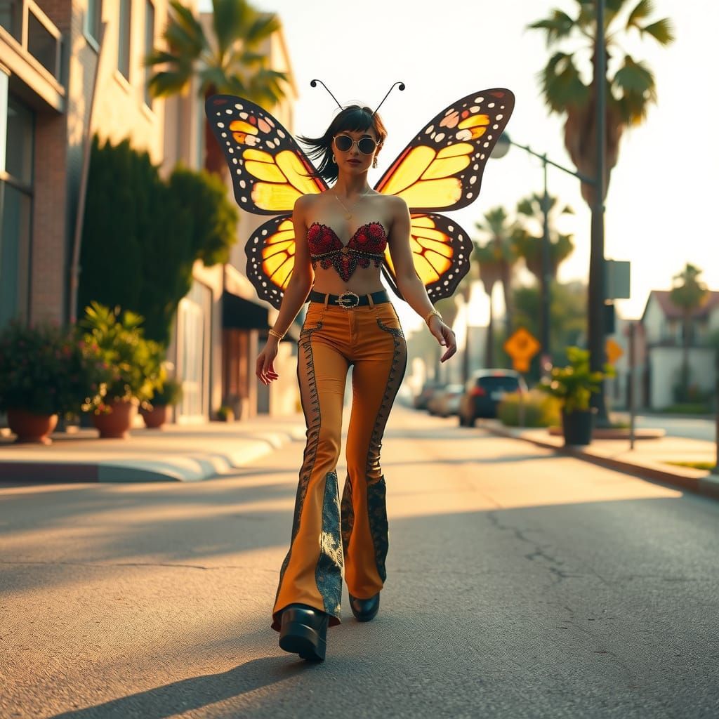 Charismatic Butterfly Strutting in 70s Fashion