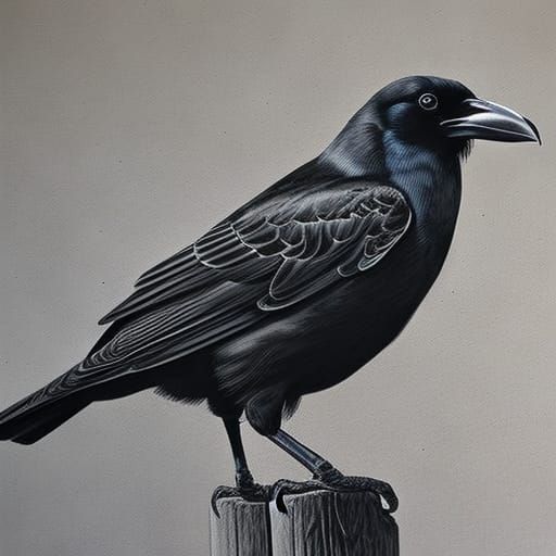 Detailed Charcoal Drawing of a Raven in a Barn
