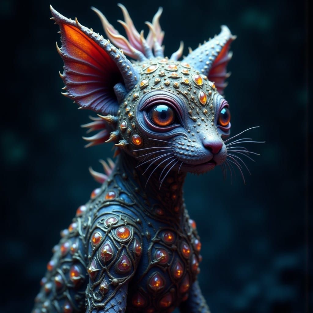 Surreal Feline Creature with Iridescent Pineapple Texture