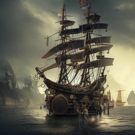 Steampunk Pirate Ship: Epic Digital Matte Painting