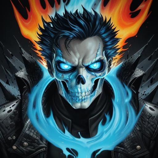 Ghost Rider Ablaze in Blue Fire: Graffiti Art