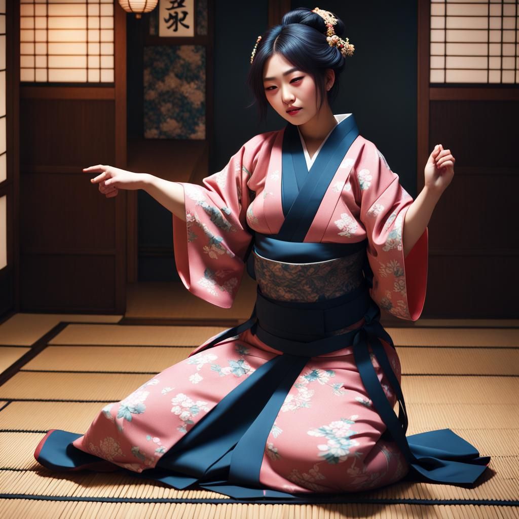Japanese woman dancing in tatami room