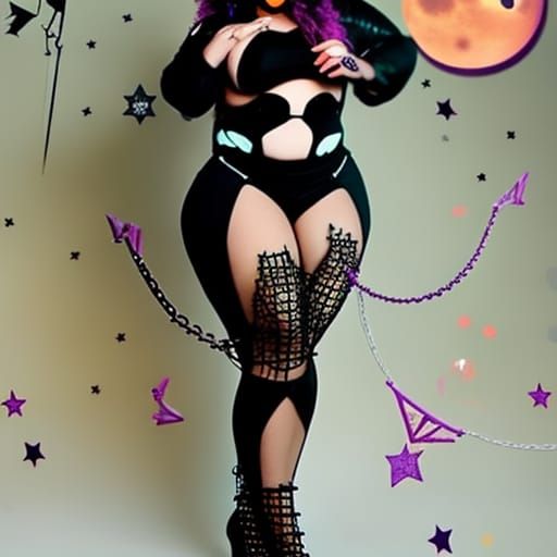 Halloween Rocker Girl with Curves in Misty Moonlight