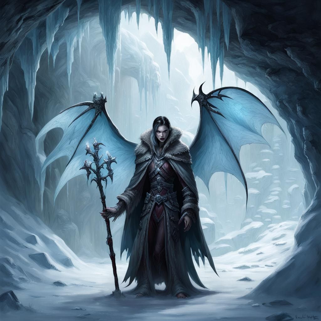 Icy Vampire in Fantasy Cave of Snow