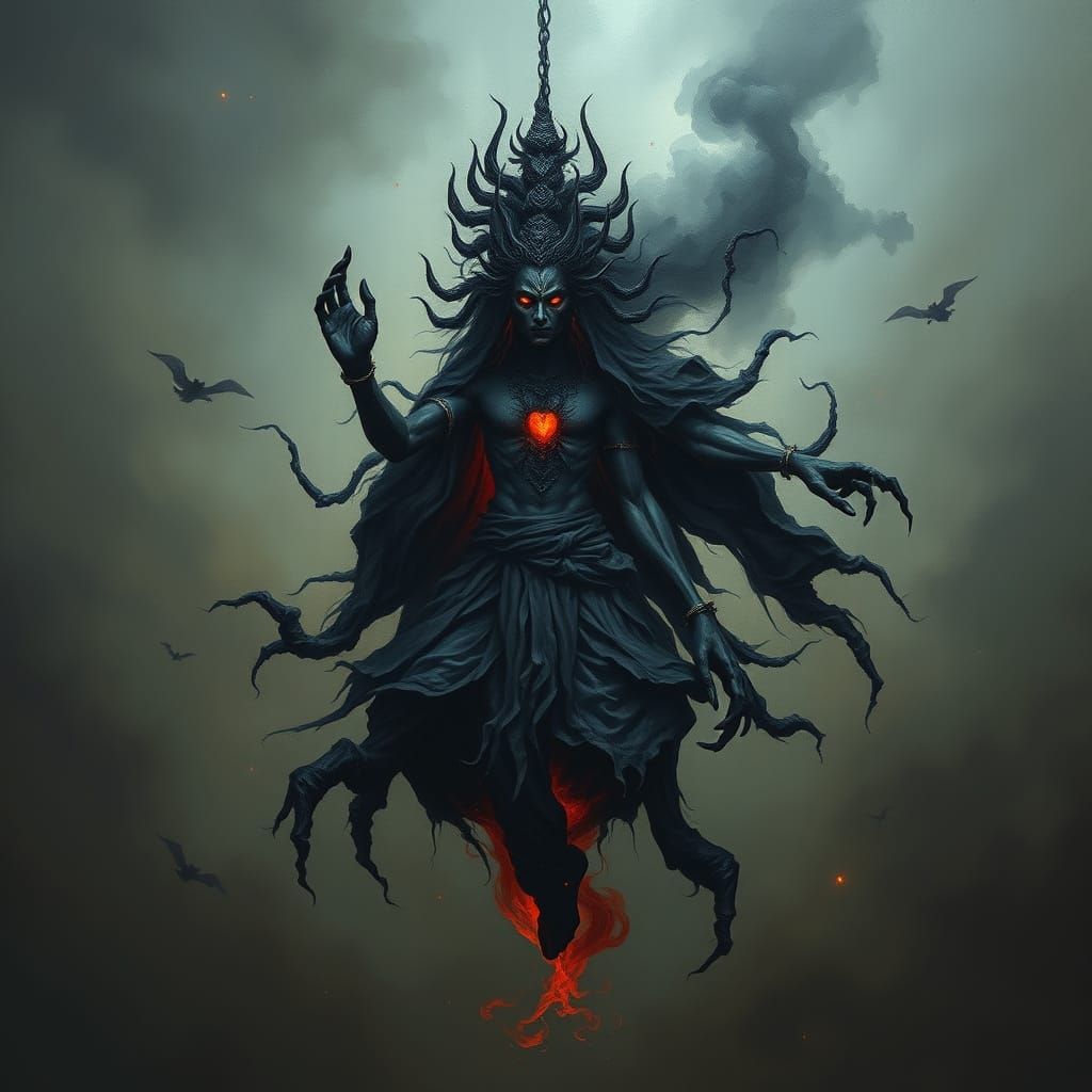 Ethereal Lord Shiva Hangs Between Heaven and Hell in Dark, A...