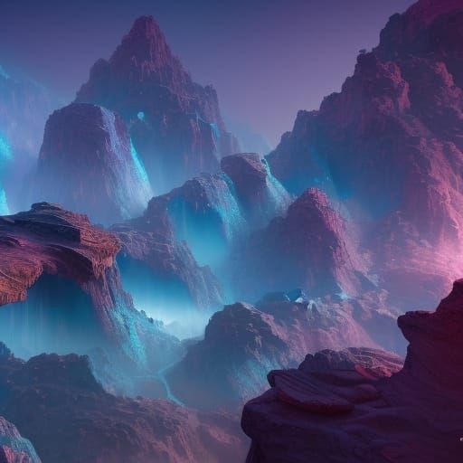 Fantastical Marble Landscape in Blue, Gold, and Purple