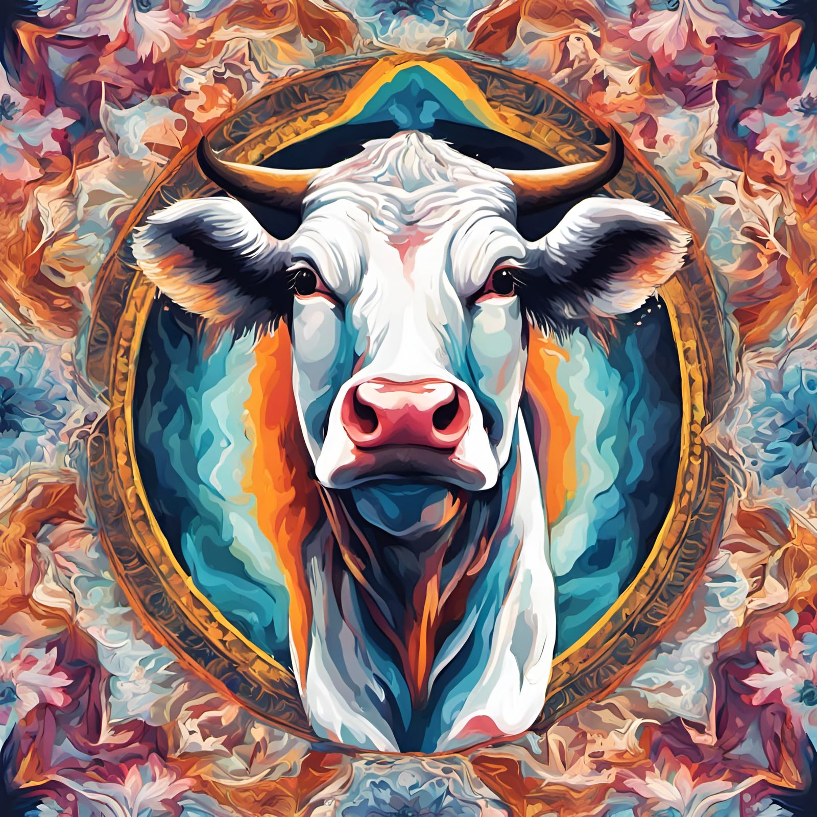 Colorful Cow Mandala in Graffiti Art Style