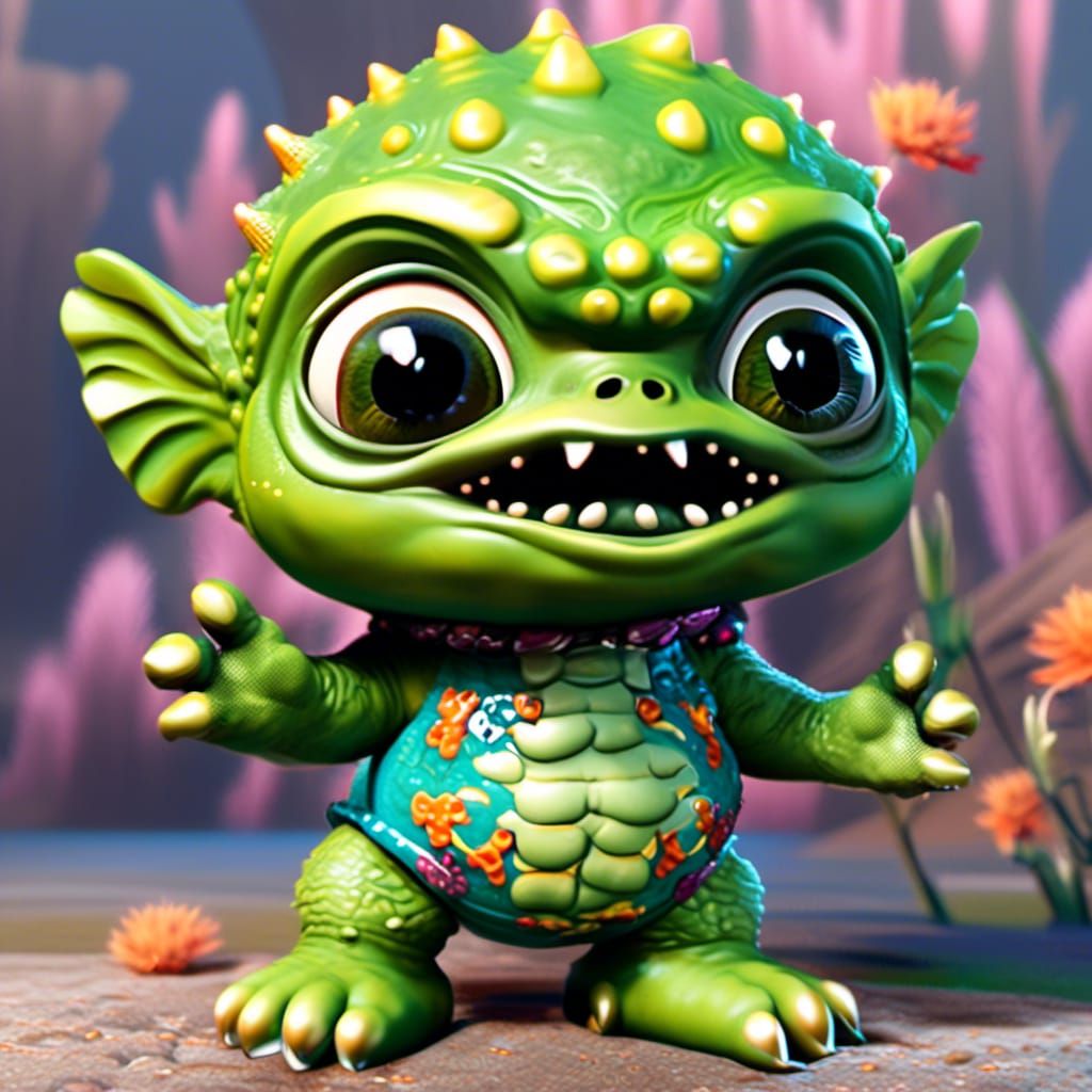 Adorable 3D Swamp Monster with Beach Ball