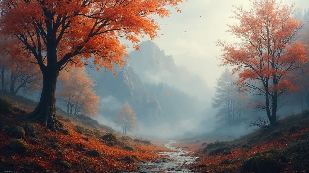 Ethereal Autumn Landscape in Hyperrealistic Matte Painting S...