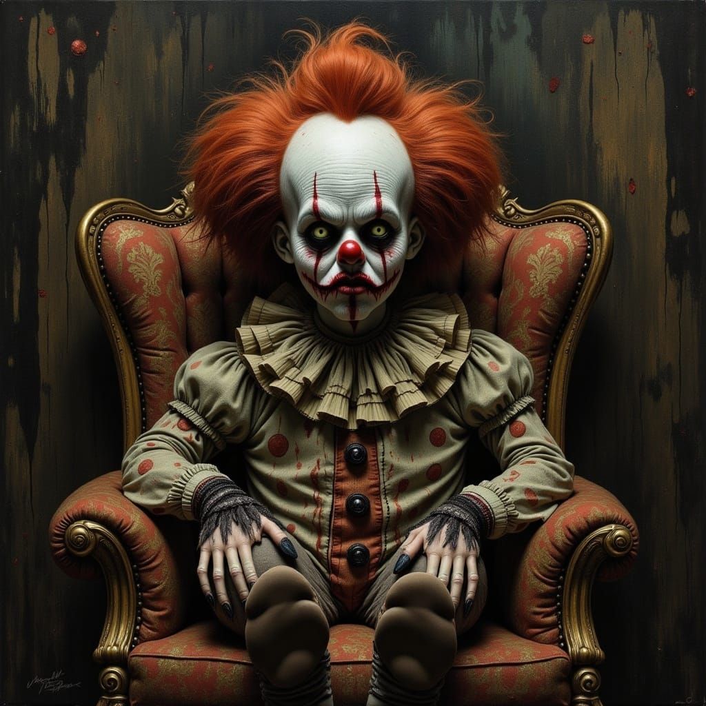 Creepy Clown Ventriloquist Dummy in Ominous Carnival