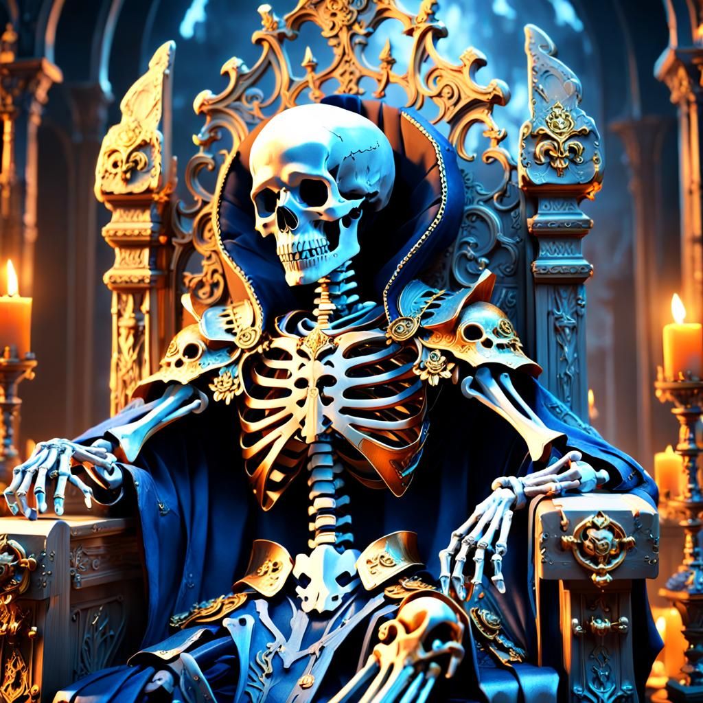 Regal Skeleton King on Throne: Fantasy Anime Key Visual