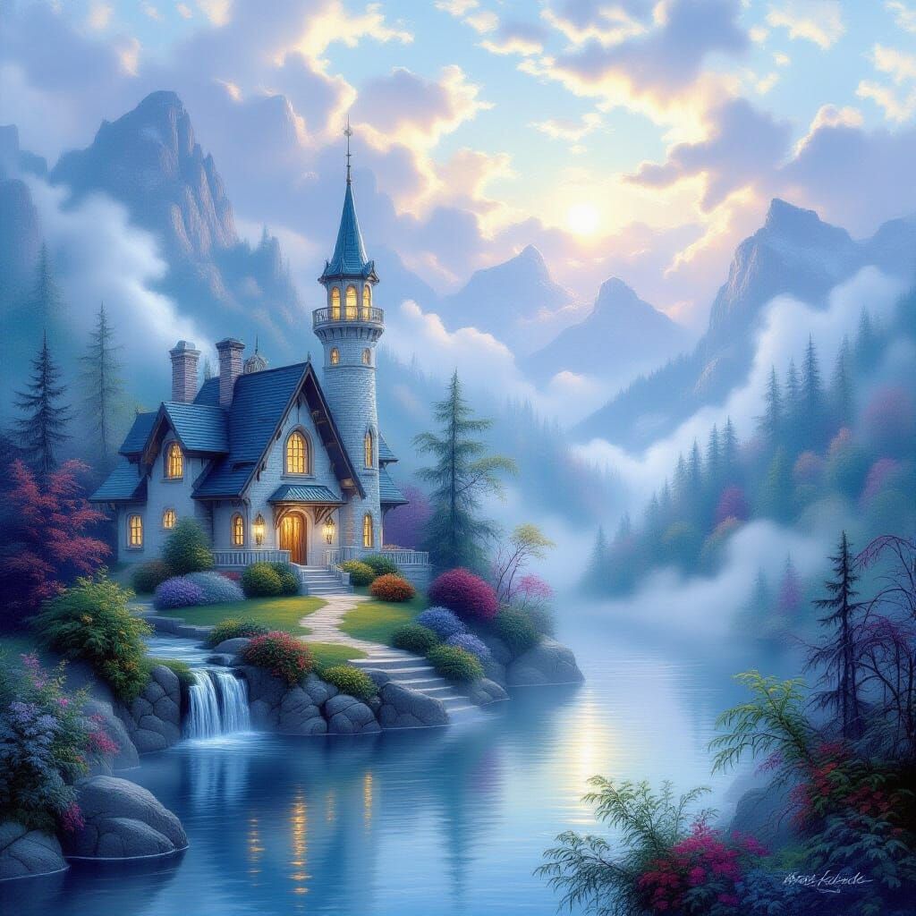 Ethereal Fantasy Landscape in the Style of Kinkade