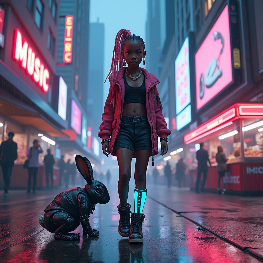 Cyberpunk Cityscape Showdown in Neon Colors