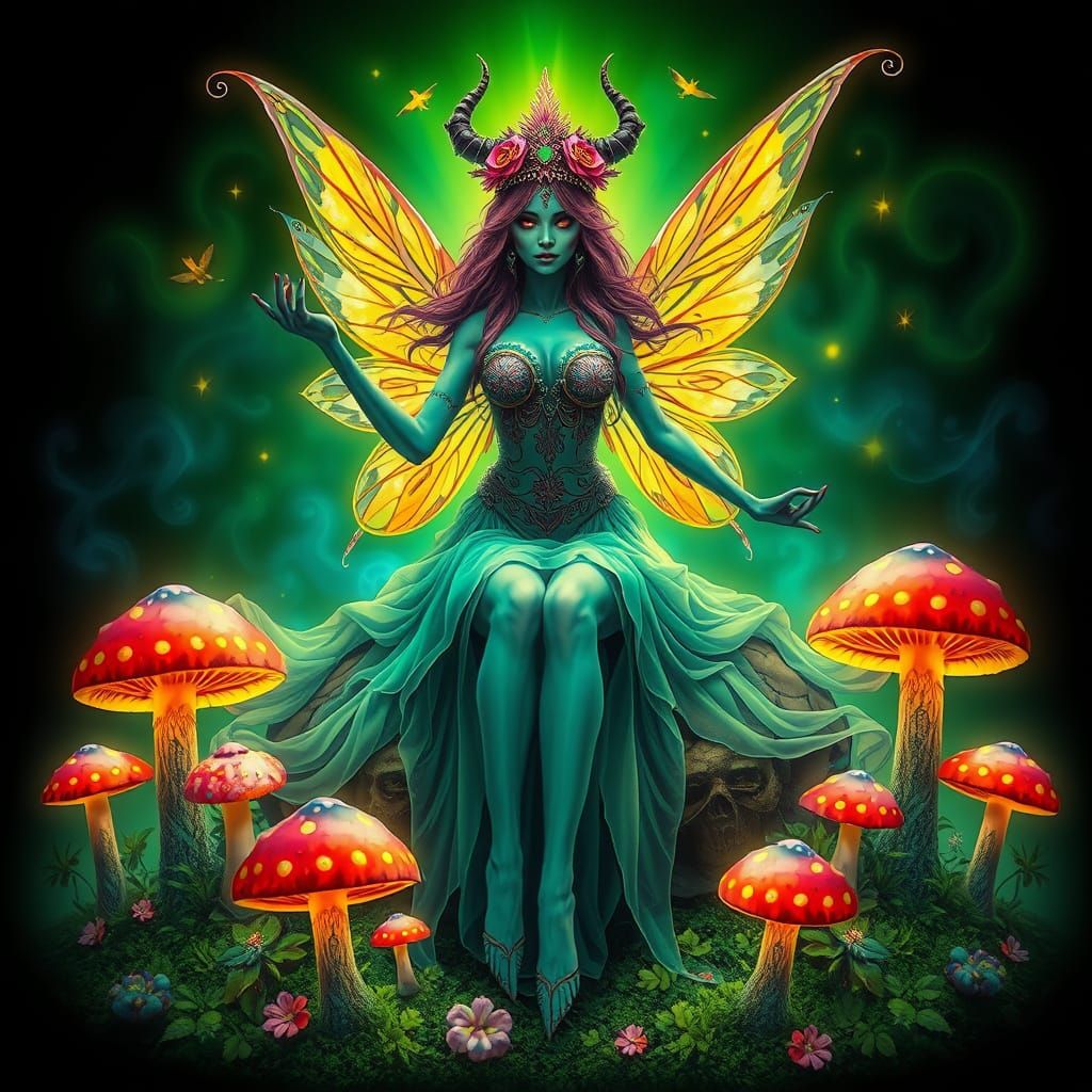 Ethereal Goddess in Vibrant Psychedelic Landscape