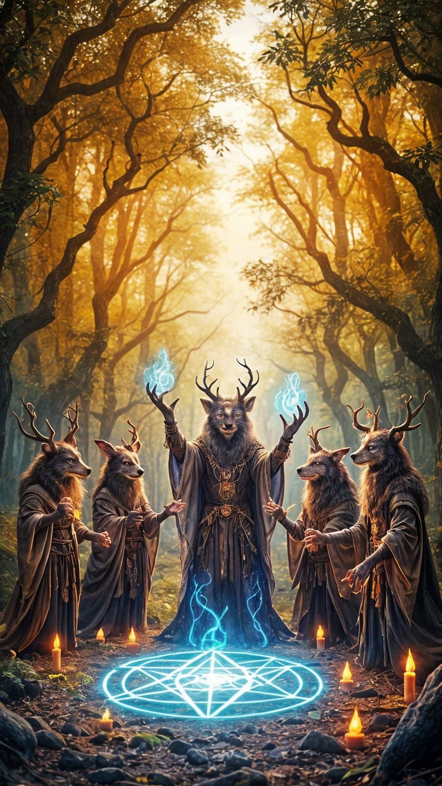 Anthropomorphic Animal Coven Casting Forest Spell