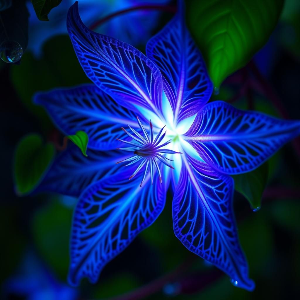 Bioluminescent Clematis Flower in Extreme Close-Up