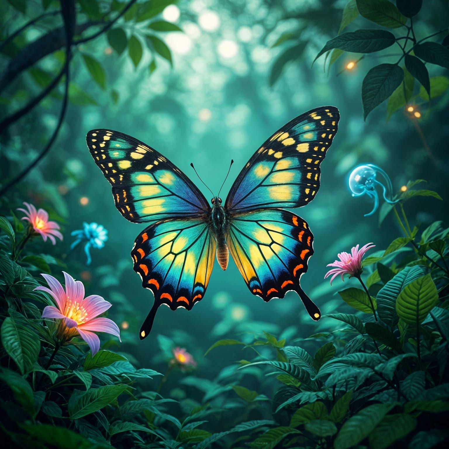 Bioluminescent Butterfly in Alien Jungle