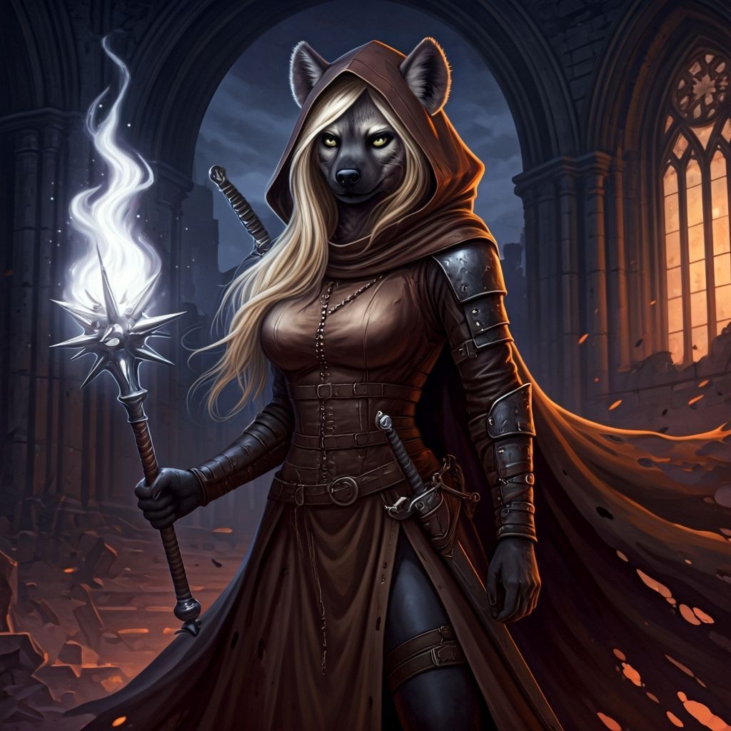 Hyena Warrior in Ruined Monastery, Frazetta Style