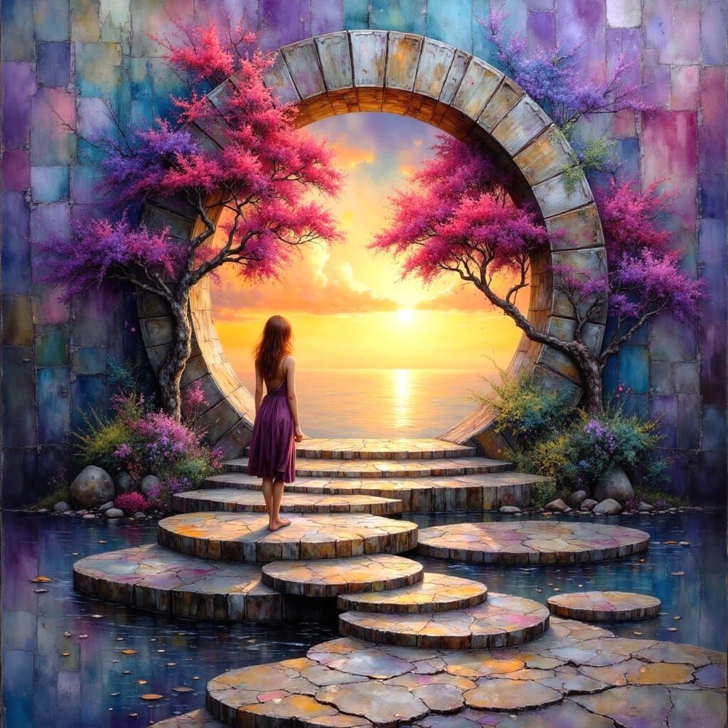 Surreal Stepping Stones to Bonsai Portal, Impasto Oil