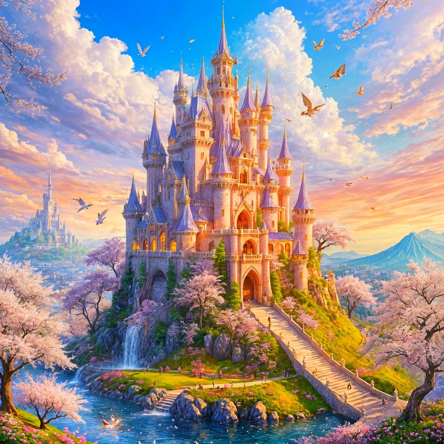 Fantasy Fairy Castle on Cherry Blossom Hill