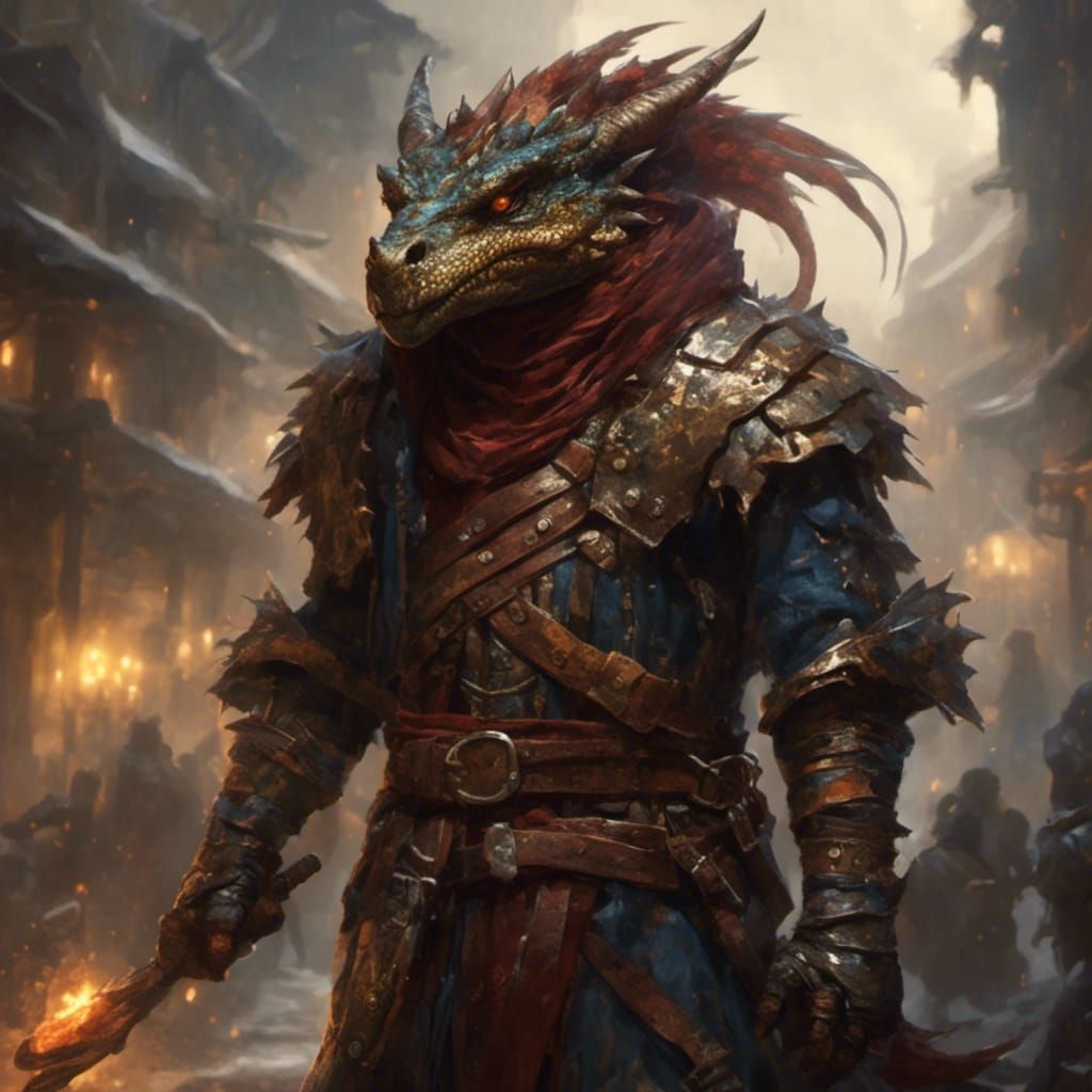 Dragonborn Humanoid Bandit in Hyperreal Style