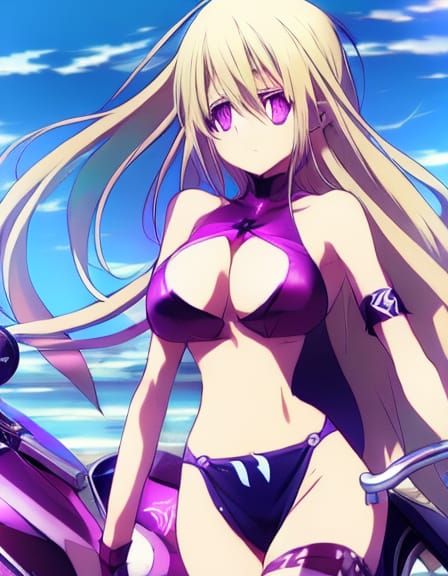 Anime Woman on Motorbike in Manga Style