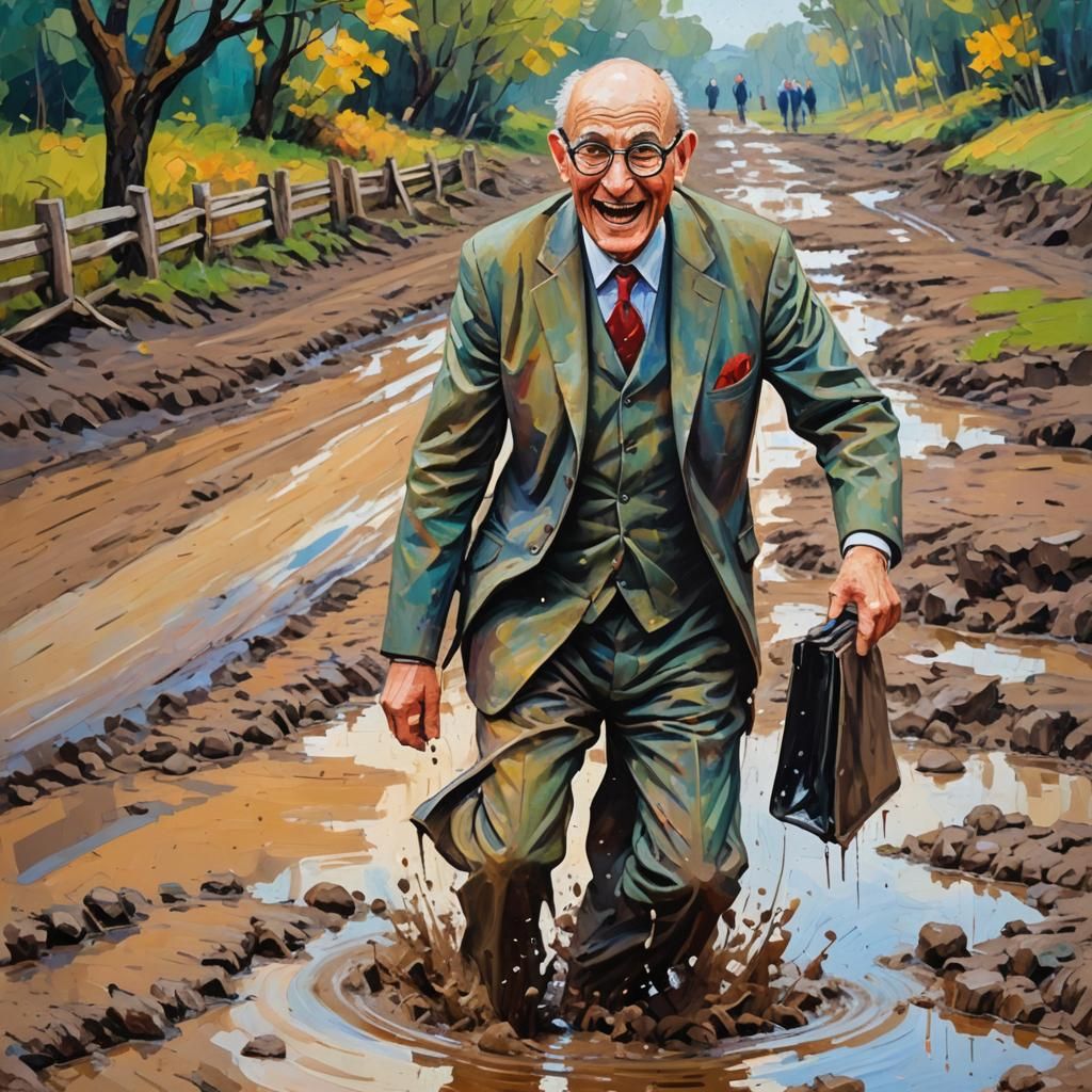 Joyful Mud Hopper in Expressionist Oil Painting