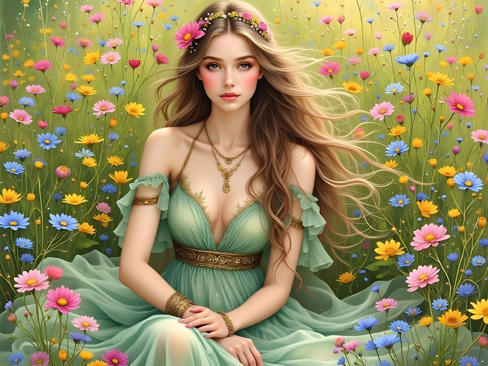 Norse Goddess in a Field of Wildflowers