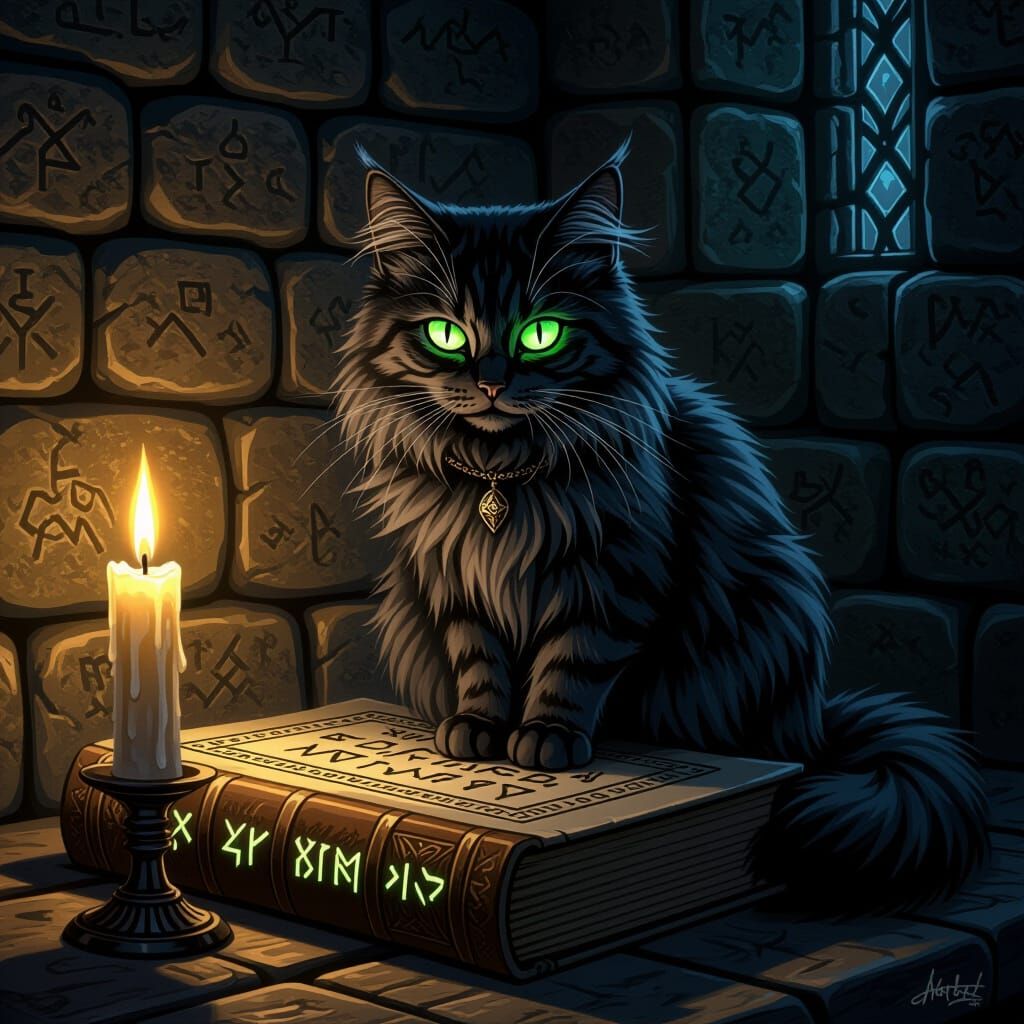 Mysterious Cat Guardian of Ancient Knowledge