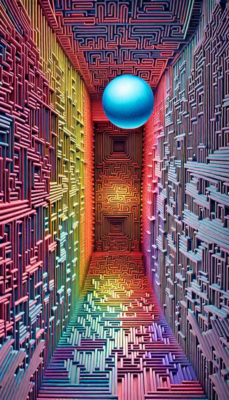 Iridescent Fractal Maze in Psychedelic Art Deco Style