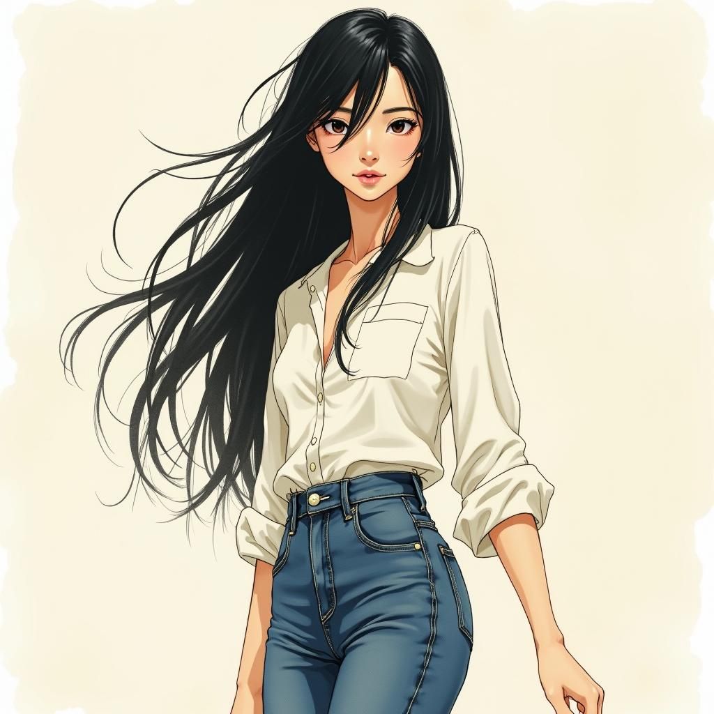 Elegant Transgender Girl in Watercolor Style