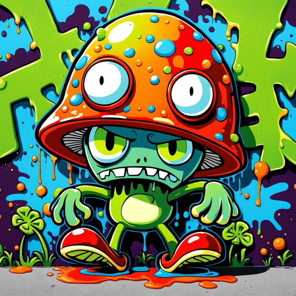 Orange Toadstool Zombie Graffiti Art