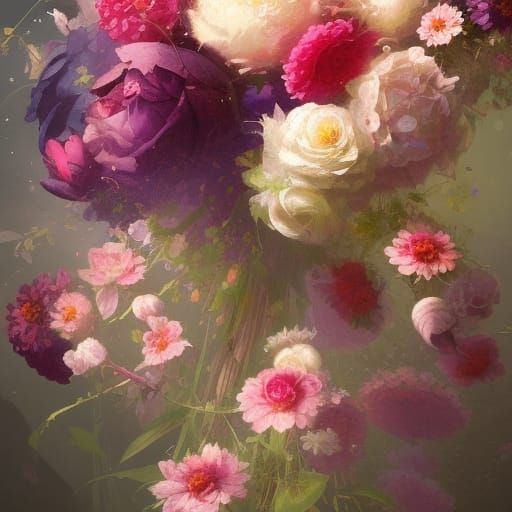 Gothic Victorian Bouquet of Spring and Summer Flowers