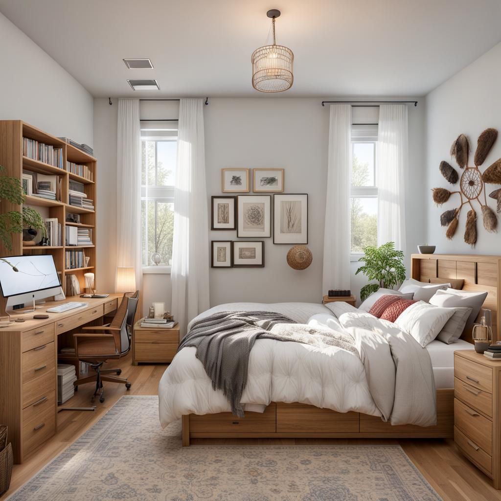 Cozy Bedroom with White Walls and Wooden Furniture