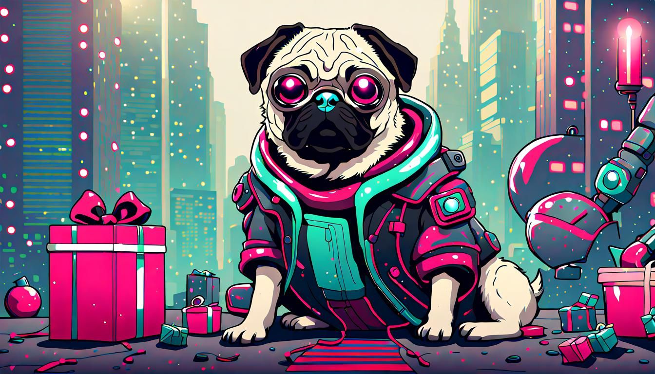 Cyberpunk Pug Celebrates Holiday Season